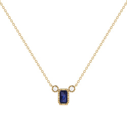 Emerald Cut Sapphire & Diamond Birthstone Necklace In 14K Yellow Gold