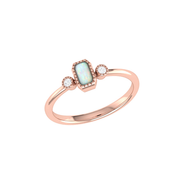 Emerald Cut Opal & Diamond Birthstone Ring In 14K Rose Gold