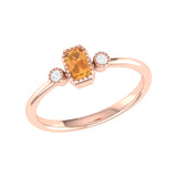Emerald Cut Citrine & Diamond Birthstone Ring In 14K Rose Gold