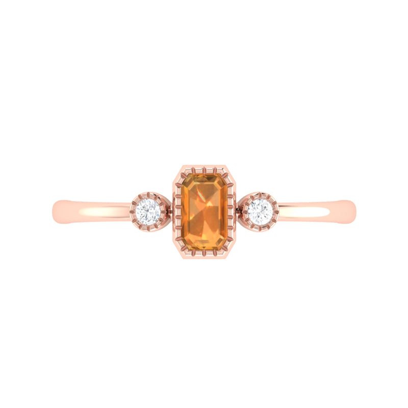 Emerald Cut Citrine & Diamond Birthstone Ring In 14K Rose Gold