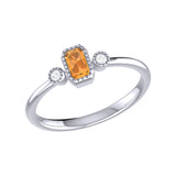 Emerald Cut Citrine & Diamond Birthstone Ring In 14K White Gold