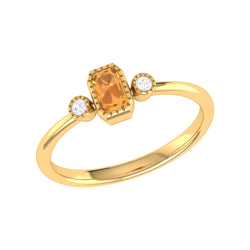 Emerald Cut Citrine & Diamond Birthstone Ring In 14K Yellow Gold