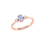 Emerald Cut Tanzanite & Diamond Birthstone Ring In 14K Rose Gold