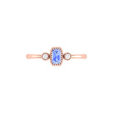 Emerald Cut Tanzanite & Diamond Birthstone Ring In 14K Rose Gold