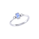 Emerald Cut Tanzanite & Diamond Birthstone Ring In 14K White Gold