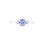 Emerald Cut Tanzanite & Diamond Birthstone Ring In 14K White Gold