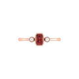 Emerald Cut Garnet & Diamond Birthstone Ring In 14K Rose Gold