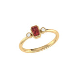 Emerald Cut Garnet & Diamond Birthstone Ring In 14K Yellow Gold