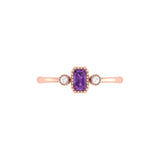 Emerald Cut Amethyst & Diamond Birthstone Ring in 14K Rose Gold
