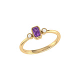 Emerald Cut Amethyst & Diamond Birthstone Ring in 14K Yellow Gold