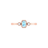 Emerald Cut Aquamarine & Diamond Birthstone Ring In 14K Rose Gold
