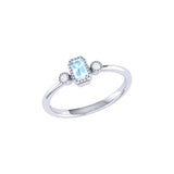 Emerald Cut Aquamarine & Diamond Birthstone Ring In 14K White Gold