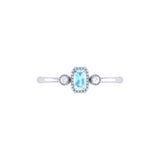 Emerald Cut Aquamarine & Diamond Birthstone Ring In 14K White Gold