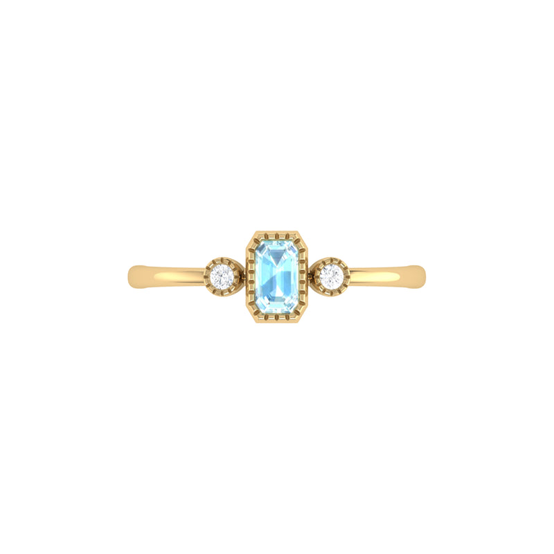 Emerald Cut Aquamarine & Diamond Birthstone Ring In 14K Yellow Gold
