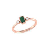 Emerald Cut Emerald & Diamond Birthstone Ring In 14K Rose Gold