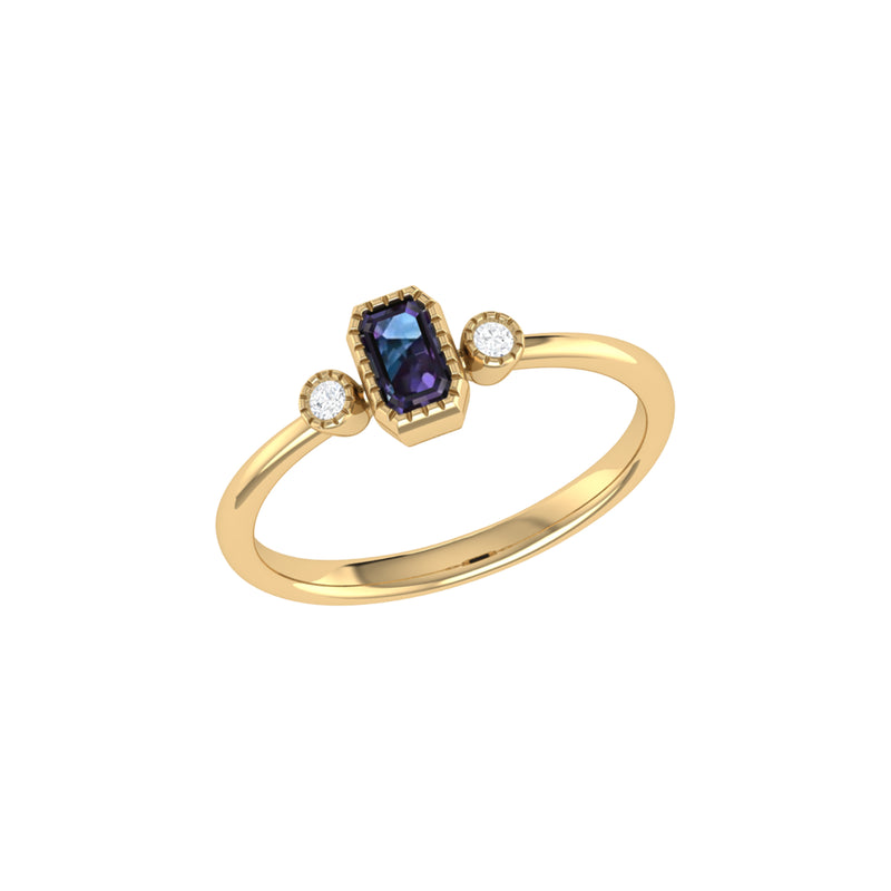 Emerald Cut Alexandrite & Diamond Birthstone Ring In 14K Yellow Gold