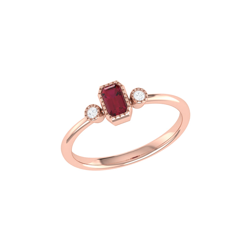 Emerald Cut Ruby & Diamond Birthstone Ring In 14K Rose Gold
