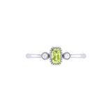 Emerald Cut Peridot & Diamond Birthstone Ring In 14K White Gold