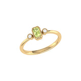 Emerald Cut Peridot & Diamond Birthstone Ring In 14K Yellow Gold
