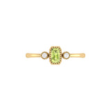 Emerald Cut Peridot & Diamond Birthstone Ring In 14K Yellow Gold