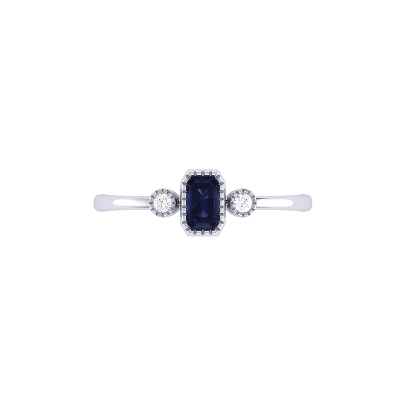 Emerald Cut Sapphire & Diamond Birthstone Ring In 14K White Gold