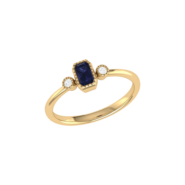 Emerald Cut Sapphire & Diamond Birthstone Ring In 14K Yellow Gold