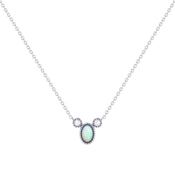 Oval Cut Opal & Diamond Birthstone Necklace In 14K White Gold