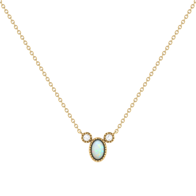 Oval Cut Opal & Diamond Birthstone Necklace In 14K Yellow Gold