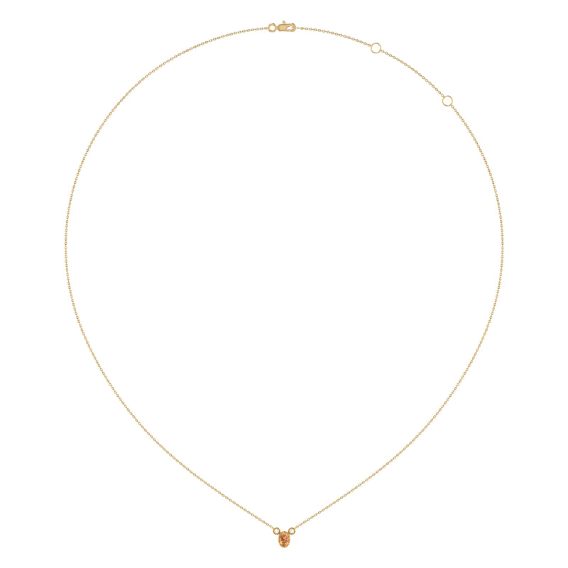 Oval Cut Citrine & Diamond Birthstone Necklace In 14K Yellow Gold