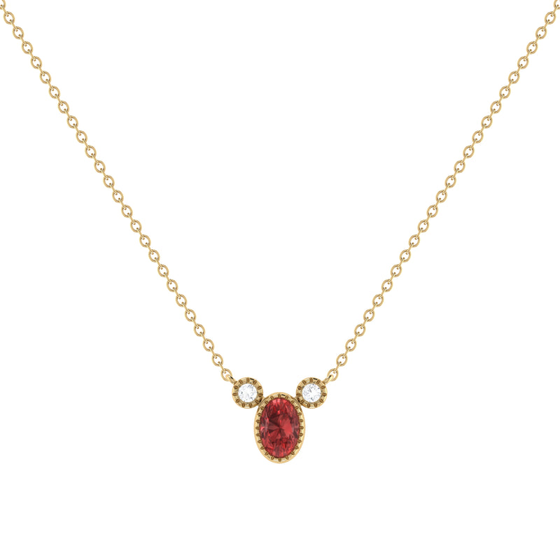 Oval Cut Garnet & Diamond Birthstone Necklace In 14K Yellow Gold