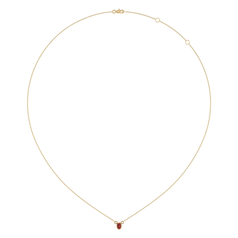 Oval Cut Garnet & Diamond Birthstone Necklace In 14K Yellow Gold