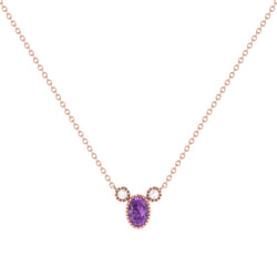 Oval Cut Amethyst & Diamond Birthstone Necklace In 14K Rose Gold