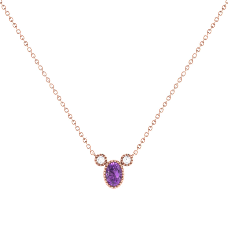 Oval Cut Amethyst & Diamond Birthstone Necklace In 14K Rose Gold