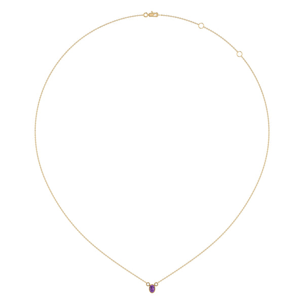 Oval Cut Amethyst & Diamond Birthstone Necklace In 14K Yellow Gold