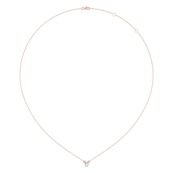 Oval Cut Aquamarine & Diamond Birthstone Necklace In 14K Rose Gold