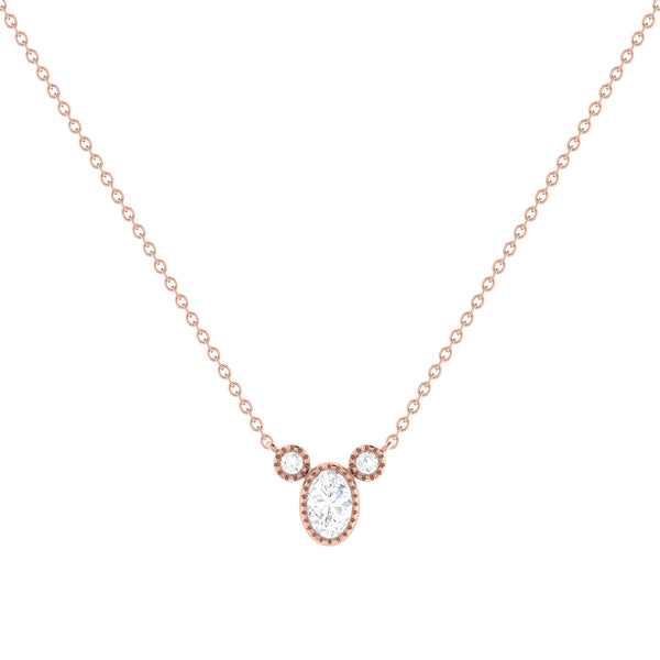 Oval Cut Diamond Birthstone Necklace In 14K Rose Gold