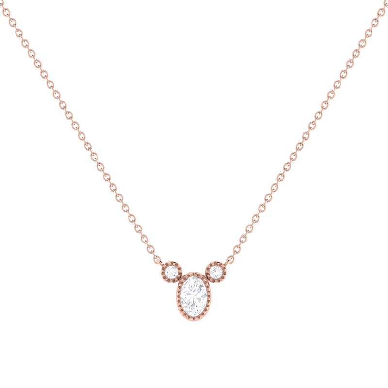 Oval Cut Diamond Birthstone Necklace In 14K Rose Gold