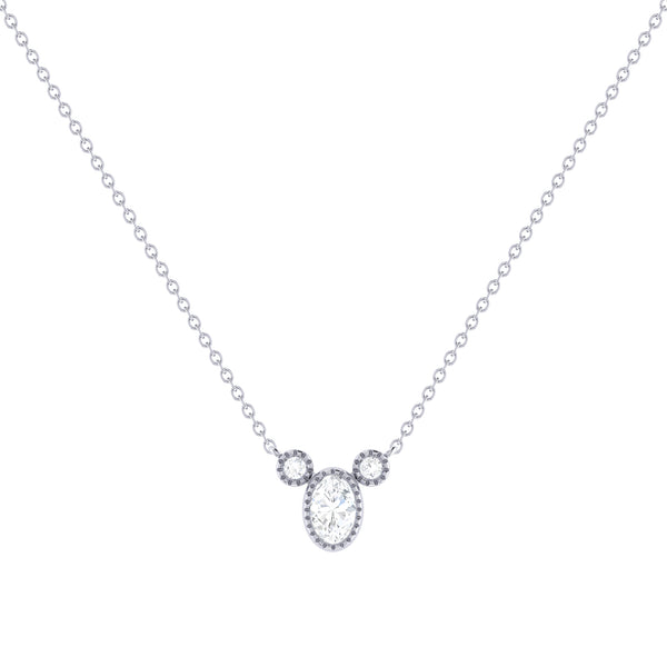 Oval Cut Diamond Birthstone Necklace In 14K White Gold