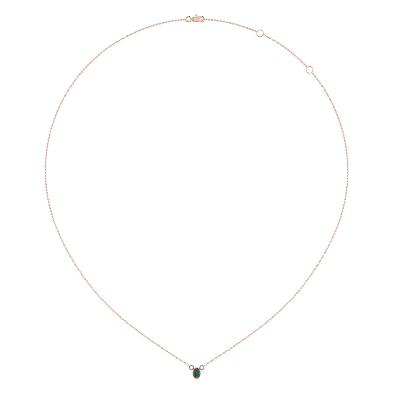 Oval Cut Emerald & Diamond Birthstone Necklace In 14K Rose Gold