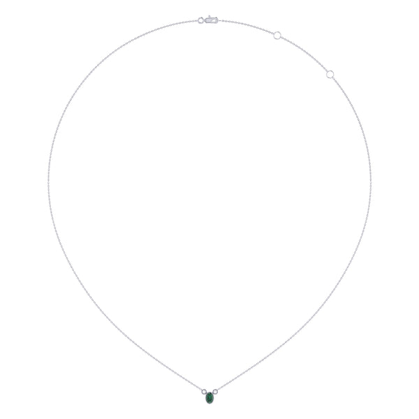 Oval Cut Emerald & Diamond Birthstone Necklace In 14K White Gold