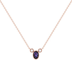 Oval Cut Alexandrite & Diamond Birthstone Necklace In 14K Rose Gold