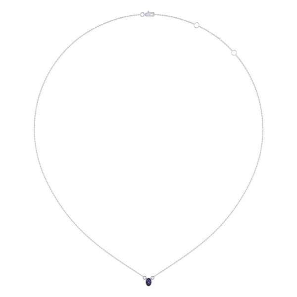 Oval Cut Alexandrite & Diamond Birthstone Necklace In 14K White Gold