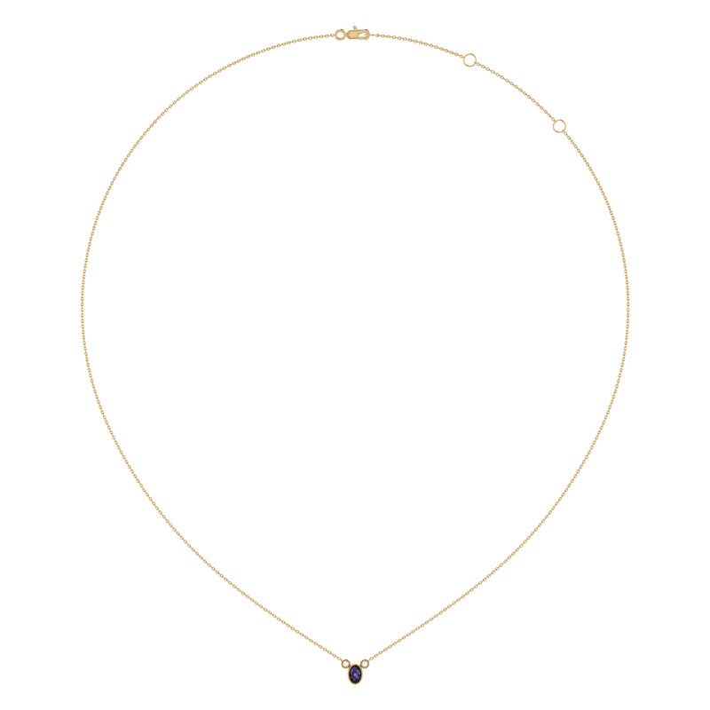 Oval Cut Alexandrite & Diamond Birthstone Necklace In 14K Yellow Gold