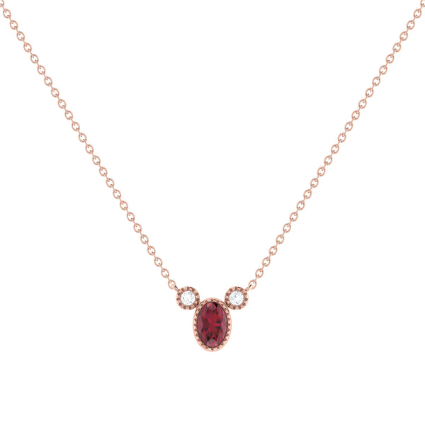 Oval Cut Ruby & Diamond Birthstone Necklace In 14K Rose Gold
