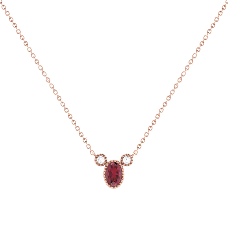 Oval Cut Ruby & Diamond Birthstone Necklace In 14K Rose Gold