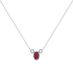 Oval Cut Ruby & Diamond Birthstone Necklace In 14K White Gold
