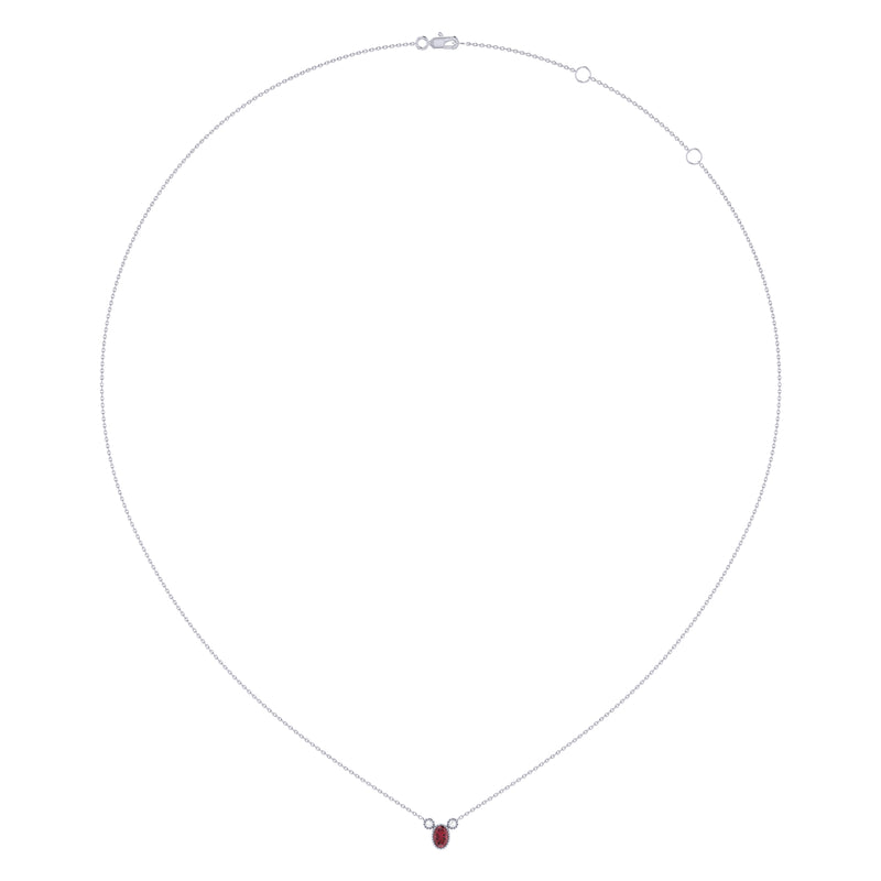 Oval Cut Ruby & Diamond Birthstone Necklace In 14K White Gold