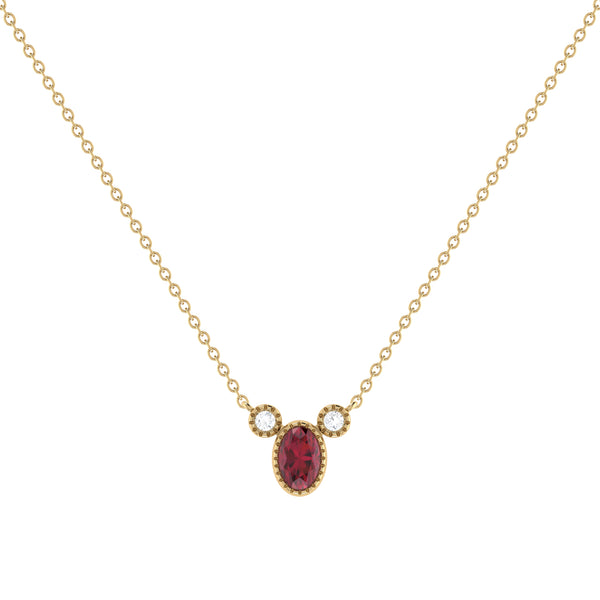 Oval Cut Ruby & Diamond Birthstone Necklace In 14K Yellow Gold
