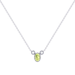 Oval Cut Peridot & Diamond Birthstone Necklace In 14K White Gold