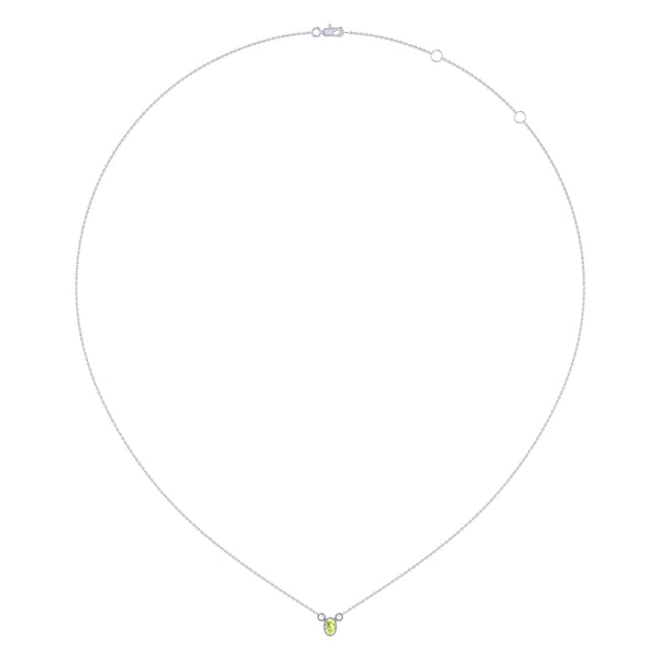Oval Cut Peridot & Diamond Birthstone Necklace In 14K White Gold